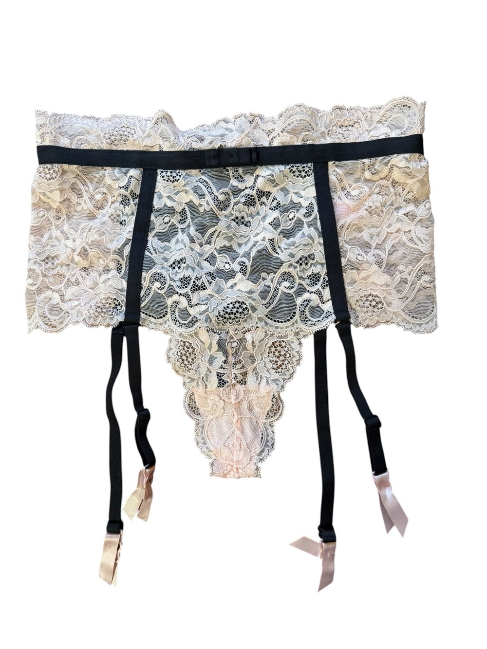Victoria’s Secret NWT Lace Garter Belt with Thong Light Pink/Blush and Black
